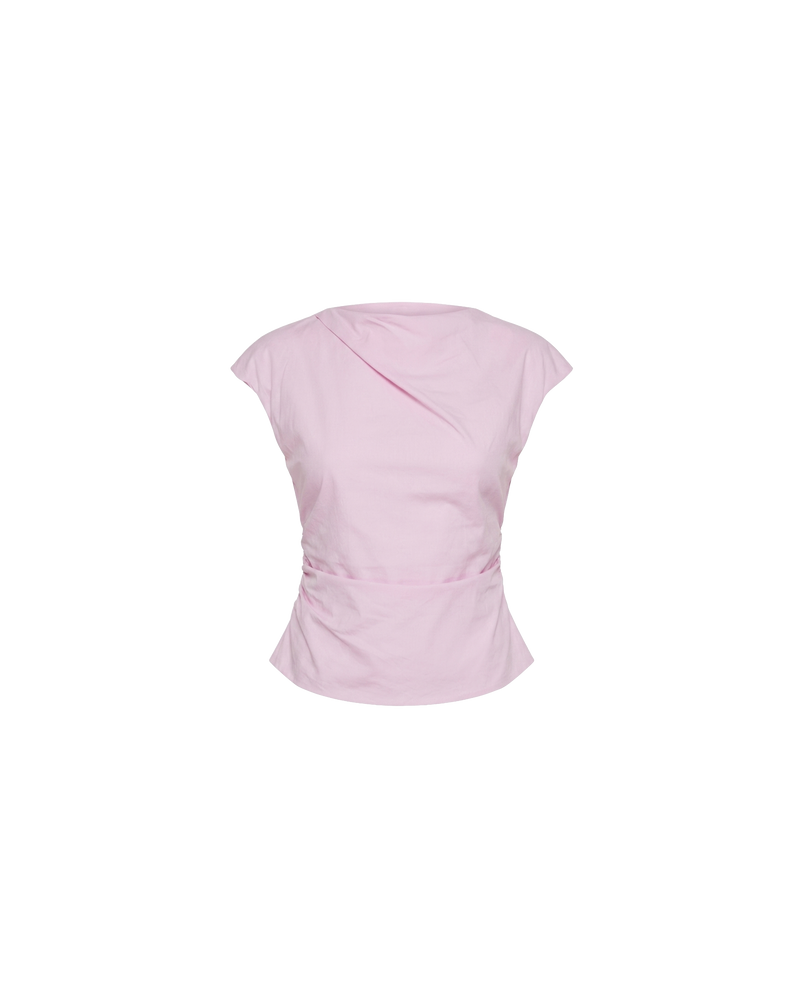 BOWIE TOP PINK | Short sleeve top crafted in a pink organic cotton, featuring a high neck collar and gathered detailing on the lower back and side seam, designed for better fit and movement. Perfect for any occasion, this versatile piece is a great...