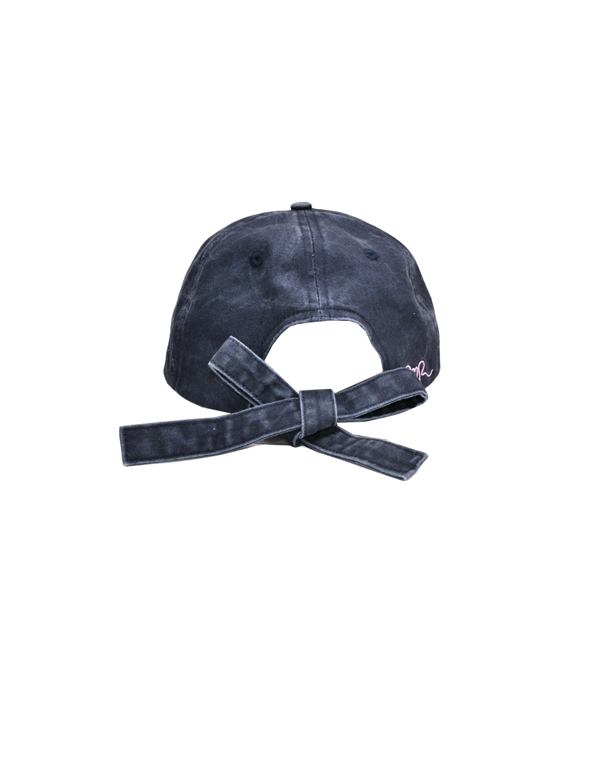 BOW CAP INDIGO | The perfect finishing touch to any outfit, introducing our new Bow Cap in indigo. A RUBY twist on your standard cap, with an adjustable tie featured at the back and our femme logo embroidered in pink on the side.