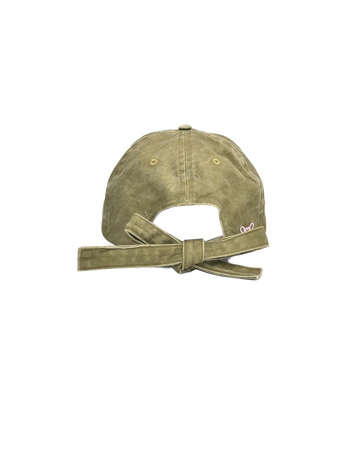BOW CAP OLIVE | The perfect finishing touch to any outfit, introducing our new Bow Cap in olive. A RUBY twist on your standard cap, with an adjustable tie featured at the back and our femme logo embroidered in pink on the side.