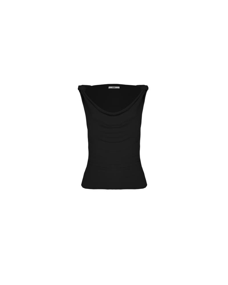 BRIT TANK BLACK | Cowl neck knitted tank top, crafted in a mid-weight knit. You can change the neckline of this top by adjusting the two fabric loops at the shoulders, to be more...