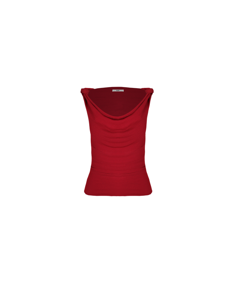 BRIT TANK SANGRIA | Cowl neck knitted tank top, crafted in a mid-weight knit. You can change the neckline of this top by adjusting the two fabric loops at the shoulders, to be more...