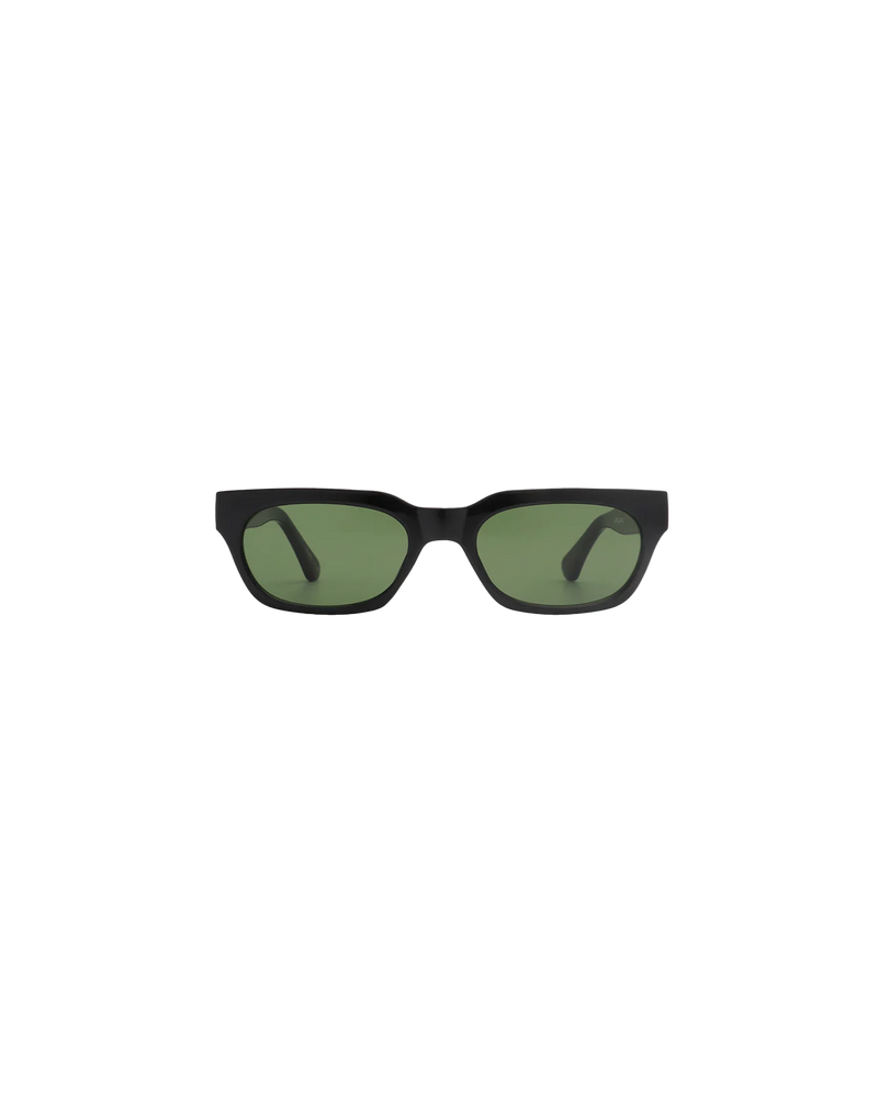 BROR SUNGLASS BLACK | Rectangle-shaped framed paired with a narrow lens give this sunglass a bold look without sitting to large. Features a black frame and tinted lens.