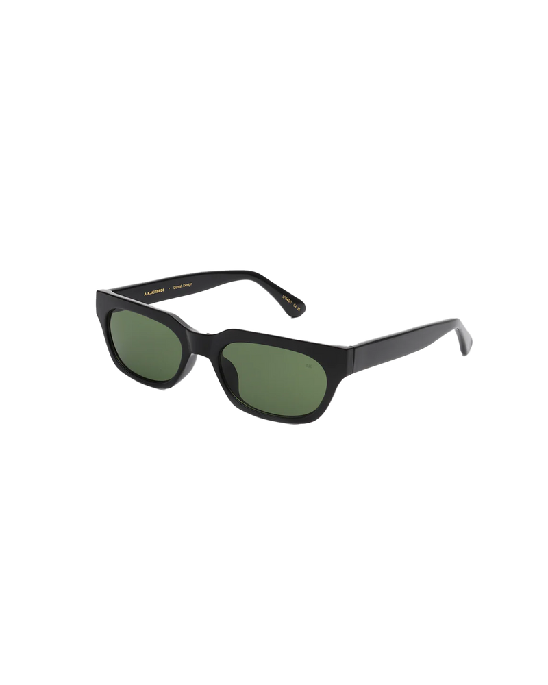 BROR SUNGLASS BLACK | Rectangle-shaped framed paired with a narrow lens give this sunglass a bold look without sitting to large. Features a black frame and tinted lens.