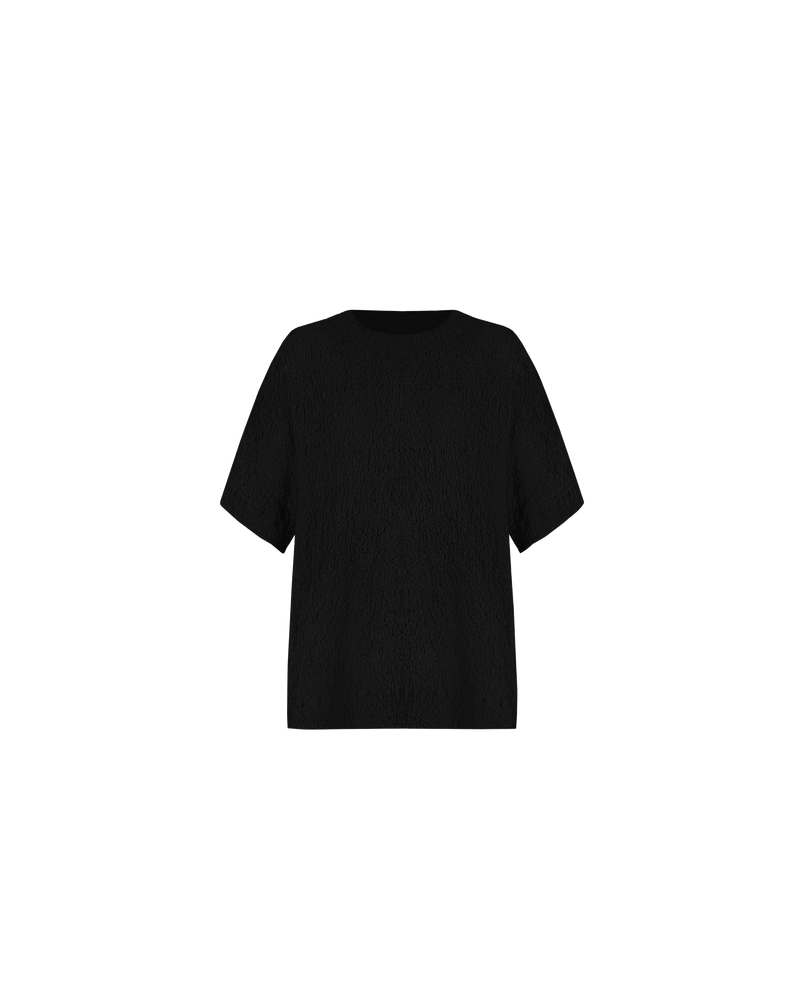 BUBBLE T-SHIRT BLACK | Oversized t-shirt with a crew neckline and splits at the side hems. Woven into a tactile story as reflected in it's name, the textured element adds a point of interest...
