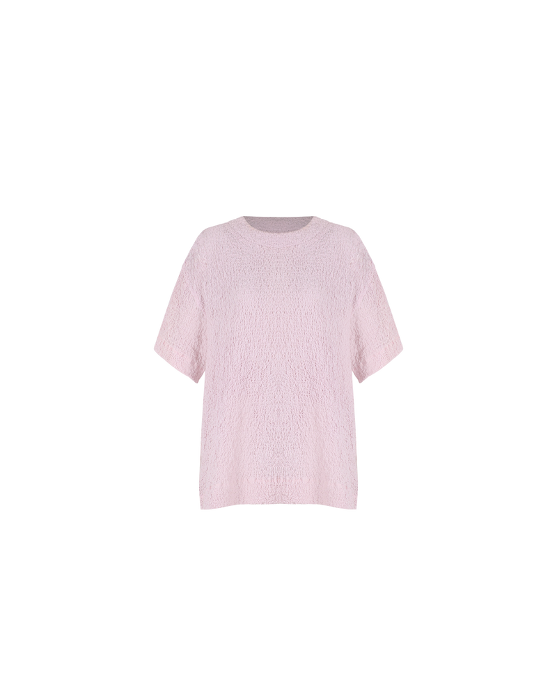 BUBBLE T-SHIRT PINK | Oversized t-shirt with a crew neckline and splits at the side hems. Woven into a tactile story as reflected in it's name, the textured element adds a point of interest...
