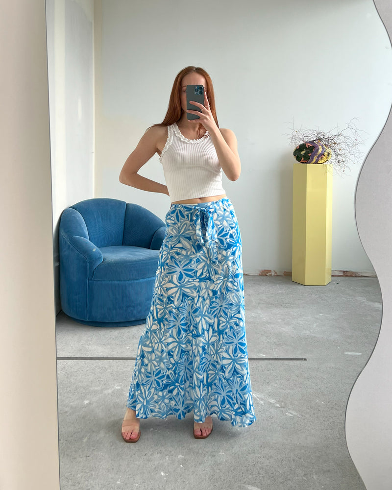 RSR SAMPLE 3132 BUTTERLY SILK SKIRT | RUBY Sample Butterfly Silk Tie Maxi Skirt. Size 8. One available. Dani usually wears a size 8.