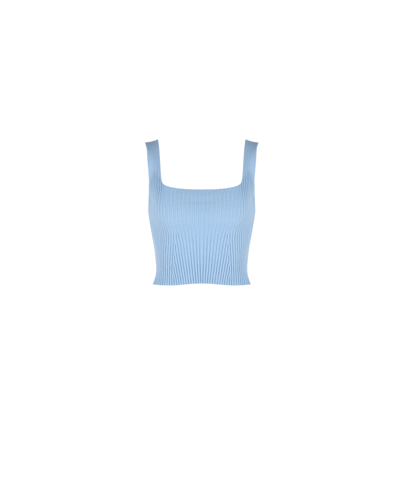 CADILLAC CROP LIGHT BLUE | Sleeveless crop top with a square neckline, made in a medium weight rib knit with stretch. A piece made for versatility, this top is both cute enough to go out...