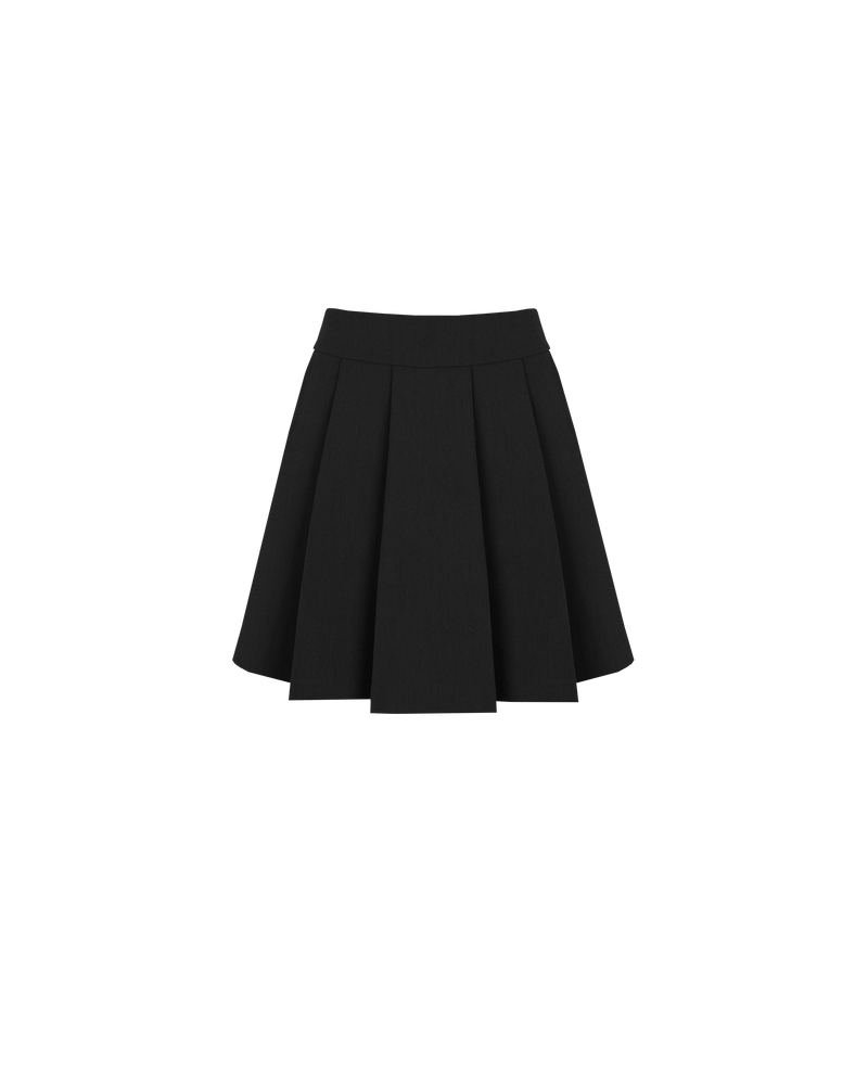 CARMY MINI SKIRT BLACK | Pleated mini skirt designed in a suiting fabric. Cute and to the point, this skirt will become a wardrobe staple.