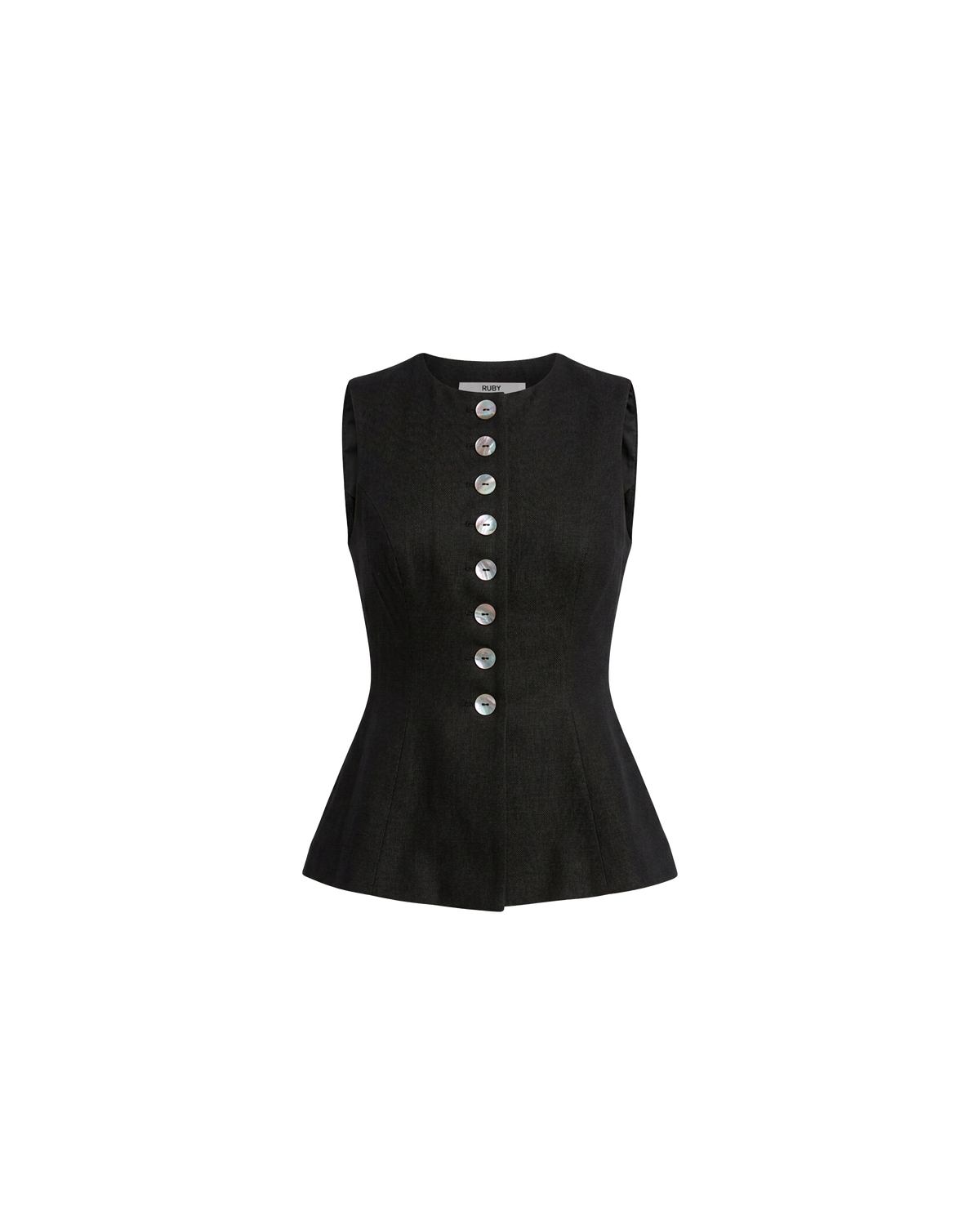 CAROLYN VEST BLACK | The Carolyn Vest is perfect for warmer months and layering, designed in a mid-weight black suiting fabric. With tailored shaping on the waist and a built-in waist tie, pair with your favourite shorts or our Carolyn Pant for an effortlessly...