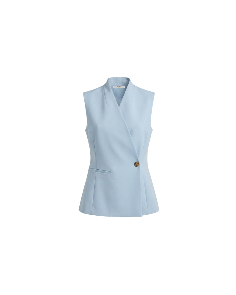 COCO VEST LIGHT BLUE | The newest addition to our Coco Story, meet the Coco Vest. Designed for warmer months and layering, designed in a light blue, mid-weight suiting fabric. Pair with your favourite denim or suit trouser for an effortlessly polished look. Part of our...