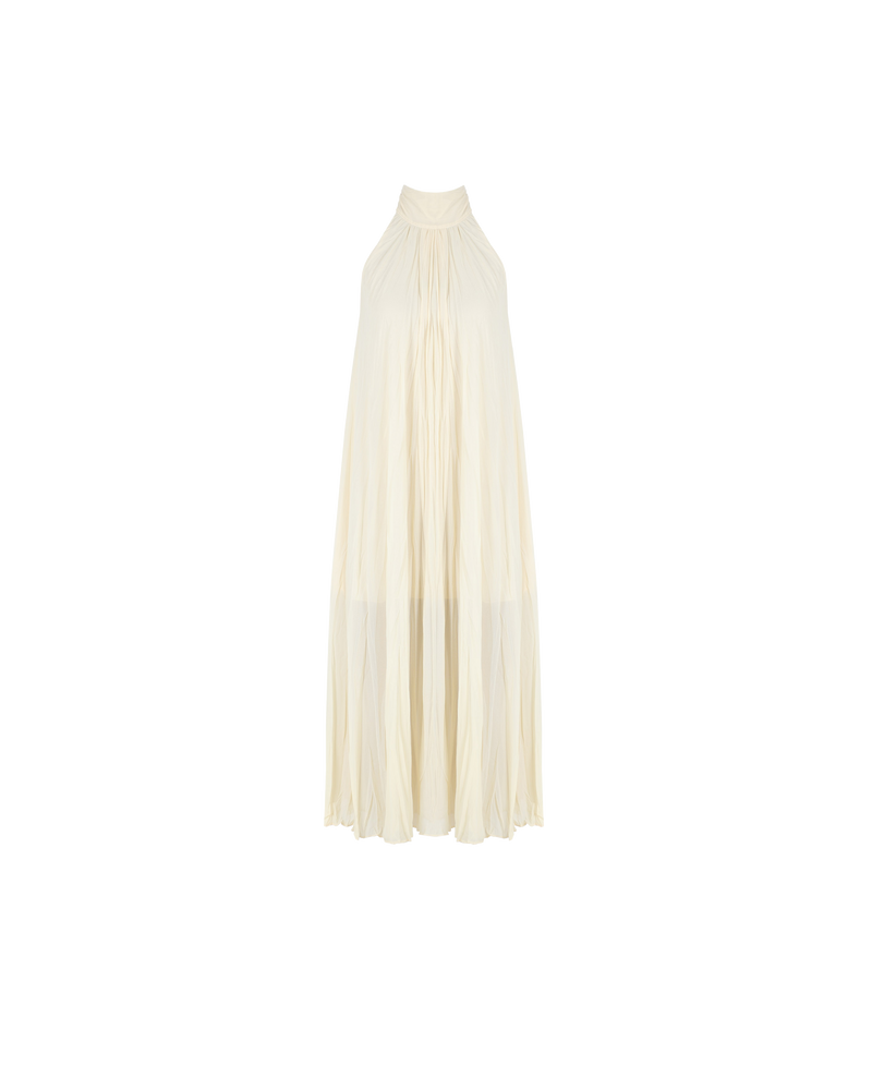 CASCADE CRUSH GOWN BUTTER | A RUBY favourite, this gown features crushed pleats and a halter neckline with dramatic back neck ties in black. The soft a-line shape and crushed pleating create beautiful movement as...