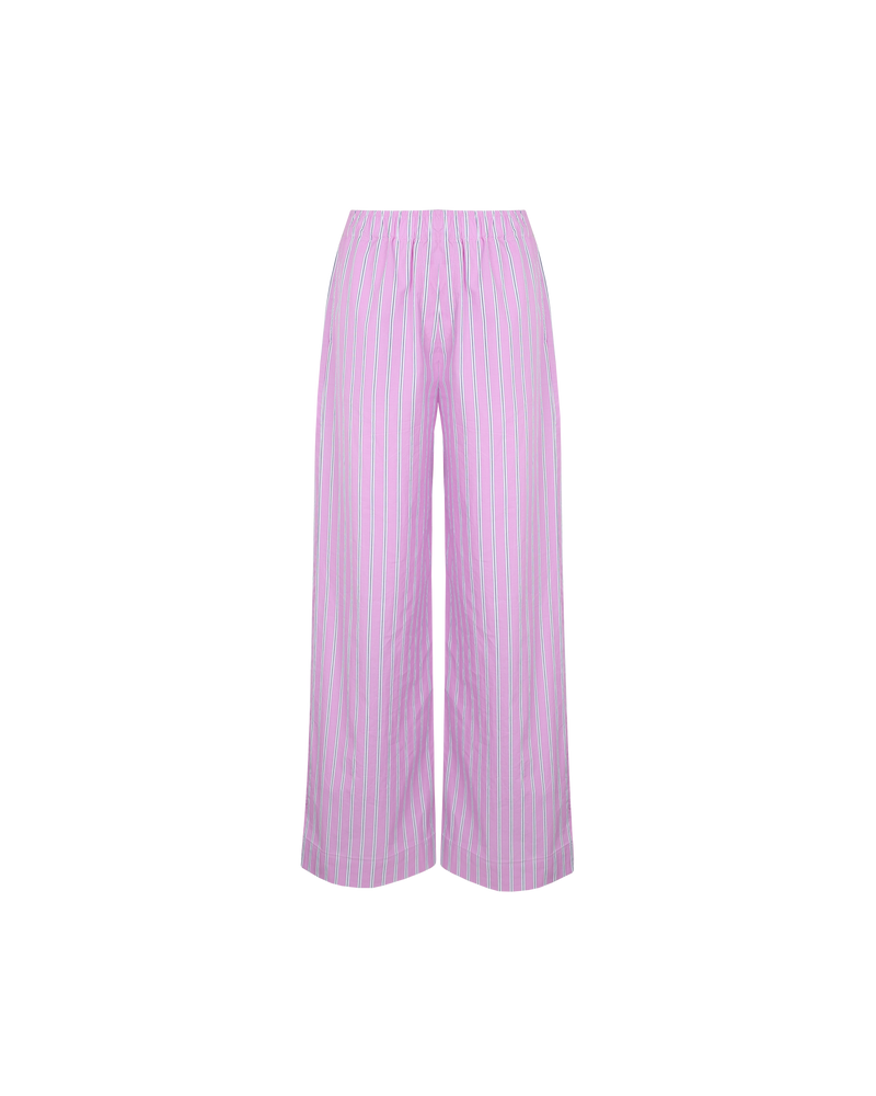 CASH PANT PINK STRIPE | Straight leg cotton pant with an elastic waistband, designed in pink, navy and white striped cotton. These pants sit relaxed and wide and have side and back pockets. Crisp and...