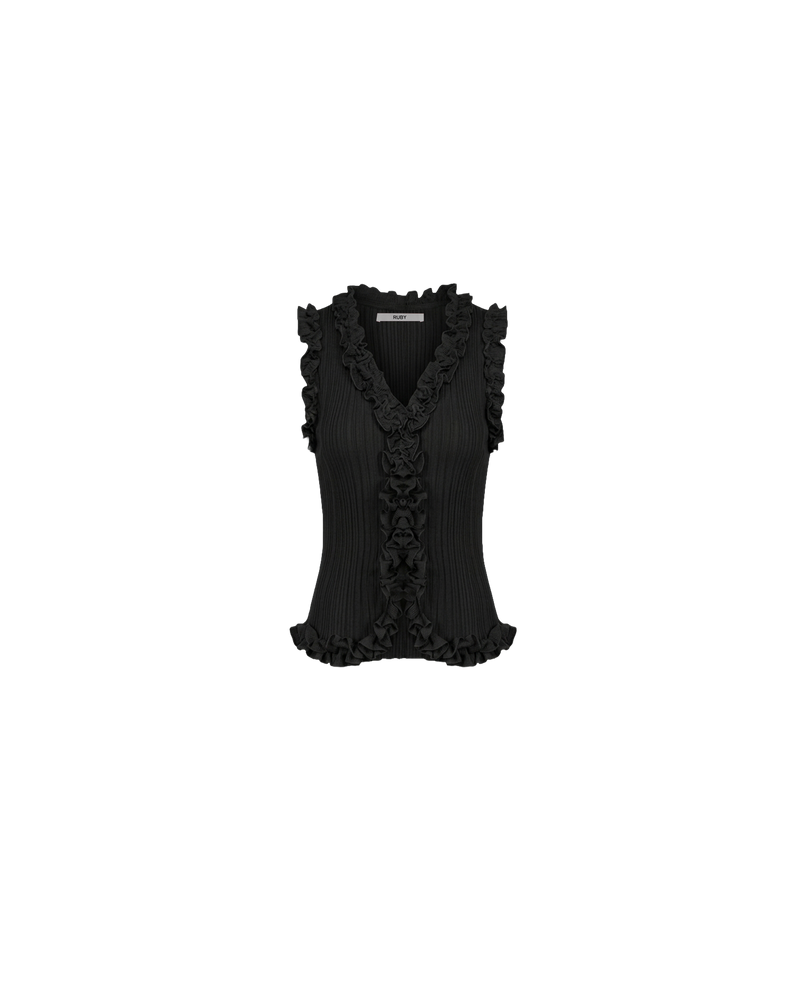 CHELSEA CRINKLE TANK BLACK | An update on our Chelsea Crinkle Top, this black recycled chiffon tank features ruffles along all the seams and is the perfect statement piece for any occasion, from office-wear to a night out. Pair it with your favourite skirt or...