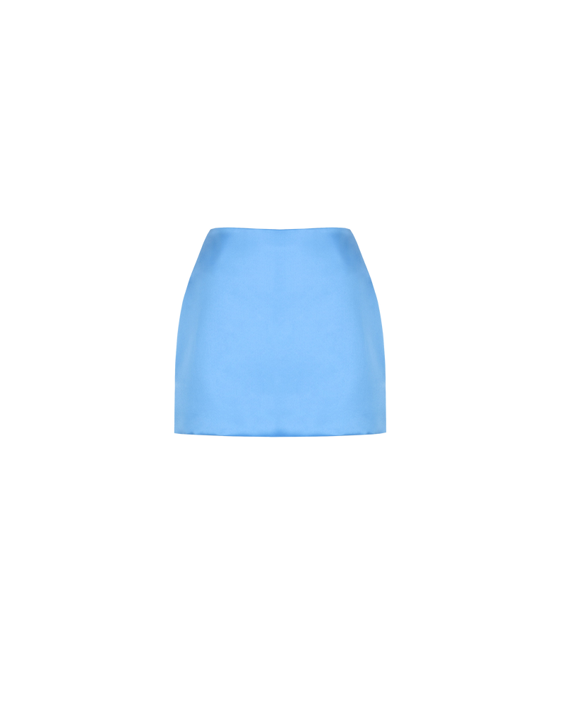 CHER SATIN MINI SKIRT AZURE | Highwaisted satin mini skirt, in an azure coloured satin. Calling to mind the miniskirts of the 90's, this piece was inspired by Cher from 'Clueless'.