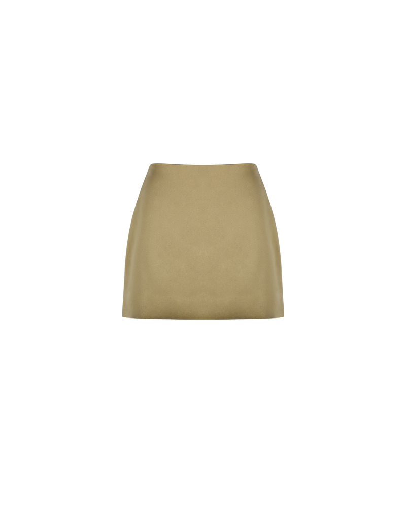 CHER SATIN MINI SKIRT PEAR | Highwaisted satin mini skirt, in a pear coloured satin. Calling to mind the miniskirts of the 90's, this piece was inspired by Cher from 'Clueless'.