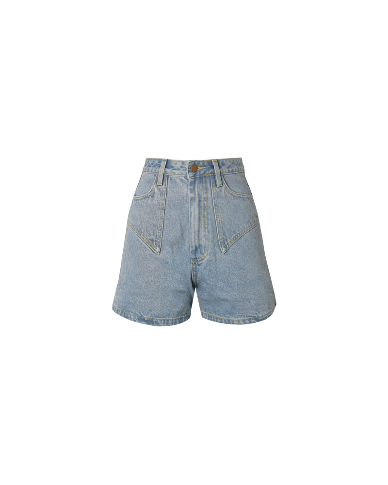 CLOVER DENIM SHORT STONEWASH | Our classic high waisted denim short in stonewash blue with contrast yellow stitching, ready for easy strides and warm weather. It isn't Rubette summer without the Clover Short. Please note...
