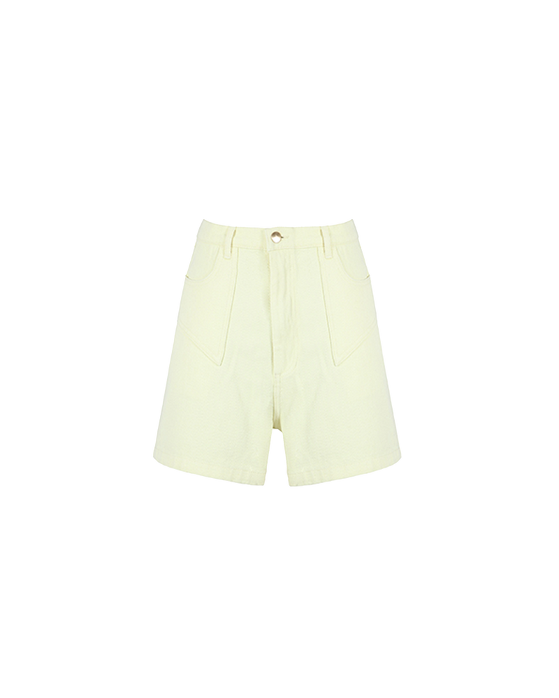 CLOVER DENIM SHORT LEMON | Our classic highwaisted denim short in khaki, made in a soft washed denim, ready for easy strides and warm weather. It isn't Rubette summer without the Clover Short.