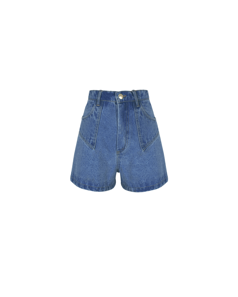 CLOVER DENIM SHORT INDIGO | Classic highwaisted denim short with retro four pocket detailing and contrast top stitching. Made in a soft washed indigo denim, these are an essential summer companion for all Rubettes.