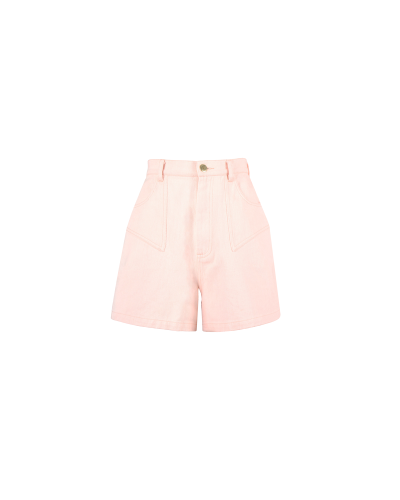 CLOVER DENIM SHORT PINK | Our classic highwaisted denim short in pink, made in a soft washed denim, ready for easy strides and warm weather. It isn't Rubette summer without the Clover Short.