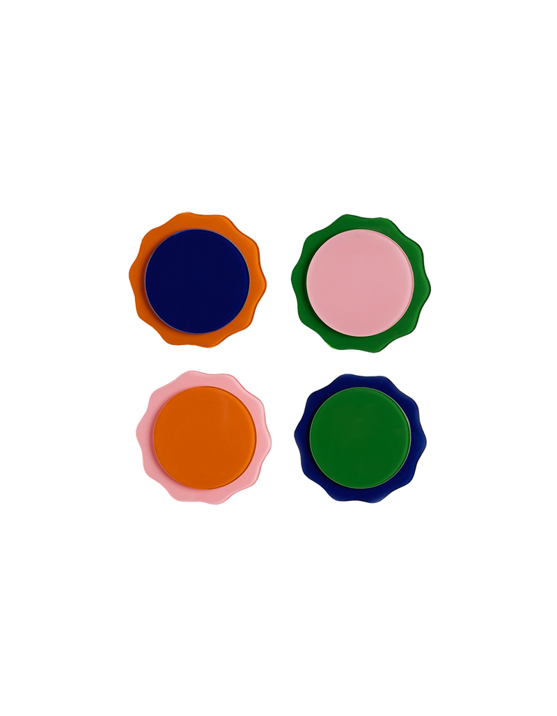 COASTER WOBBLY SET OF 4 MULTI | Multi coloured wobbly style coasters. Designed to add a pop of colour to any space and protect your surfaces from water marks. 