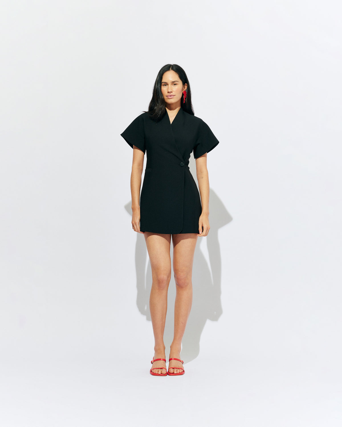 COCO MINI DRESS BLACK | The Coco Blazer now imagined in a mini dress ~ A collarless blazer style mini designed in a mid-weight suiting fabric. Pair with your favourite boots or heels for an effortlessly polished look.