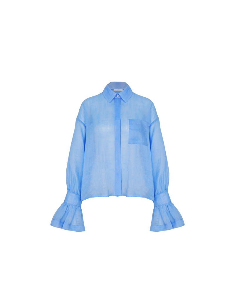 COMET SHEER SHIRT OCEAN | An updated version of our much loved Comet Shirt, in a lightweight ramie voile. A boxy-shaped shirt that sits longer through the back with fluted cuff detailing. Designed to be...