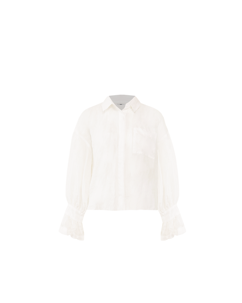 COMET SHEER SHIRT WHITE | An updated version of our much loved Comet Shirt, in a lightweight ramie voile. A boxy-shaped shirt that sits longer through the back with fluted cuff detailing. Designed to be...