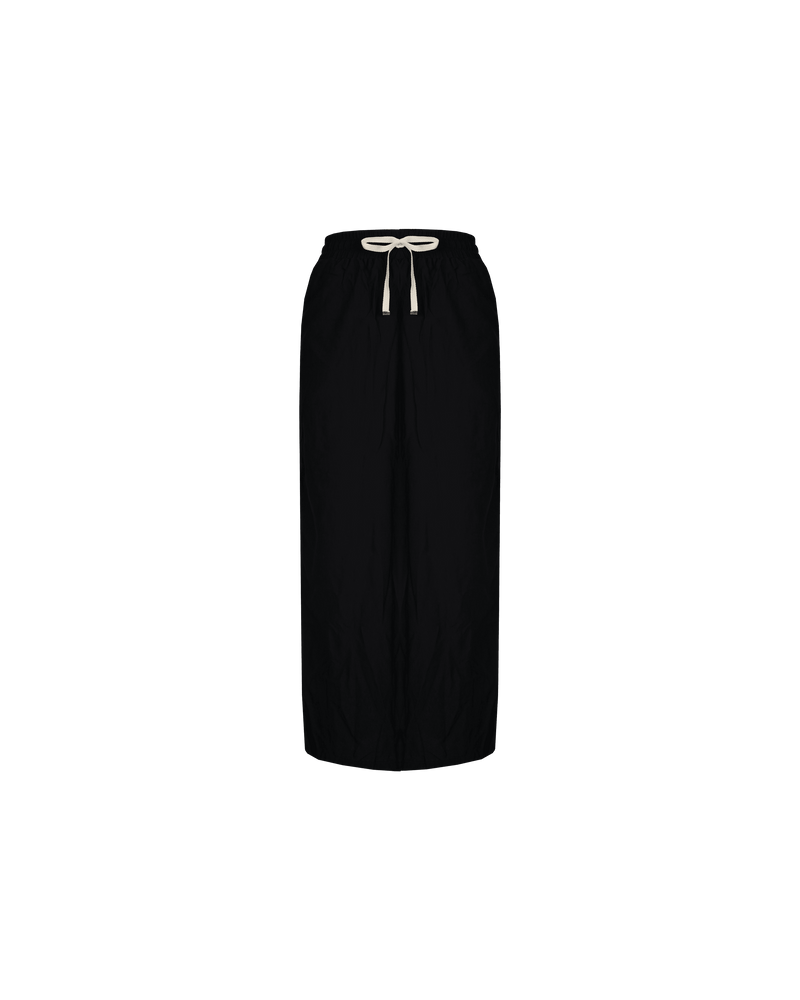 CORVETTE SKIRT BLACK | Our Rubette favourite Corvette story enters another chapter with this new sporty style midi skirt. Features 2 stripes down the side seams, an elastic waistband with a drawcord, and a...