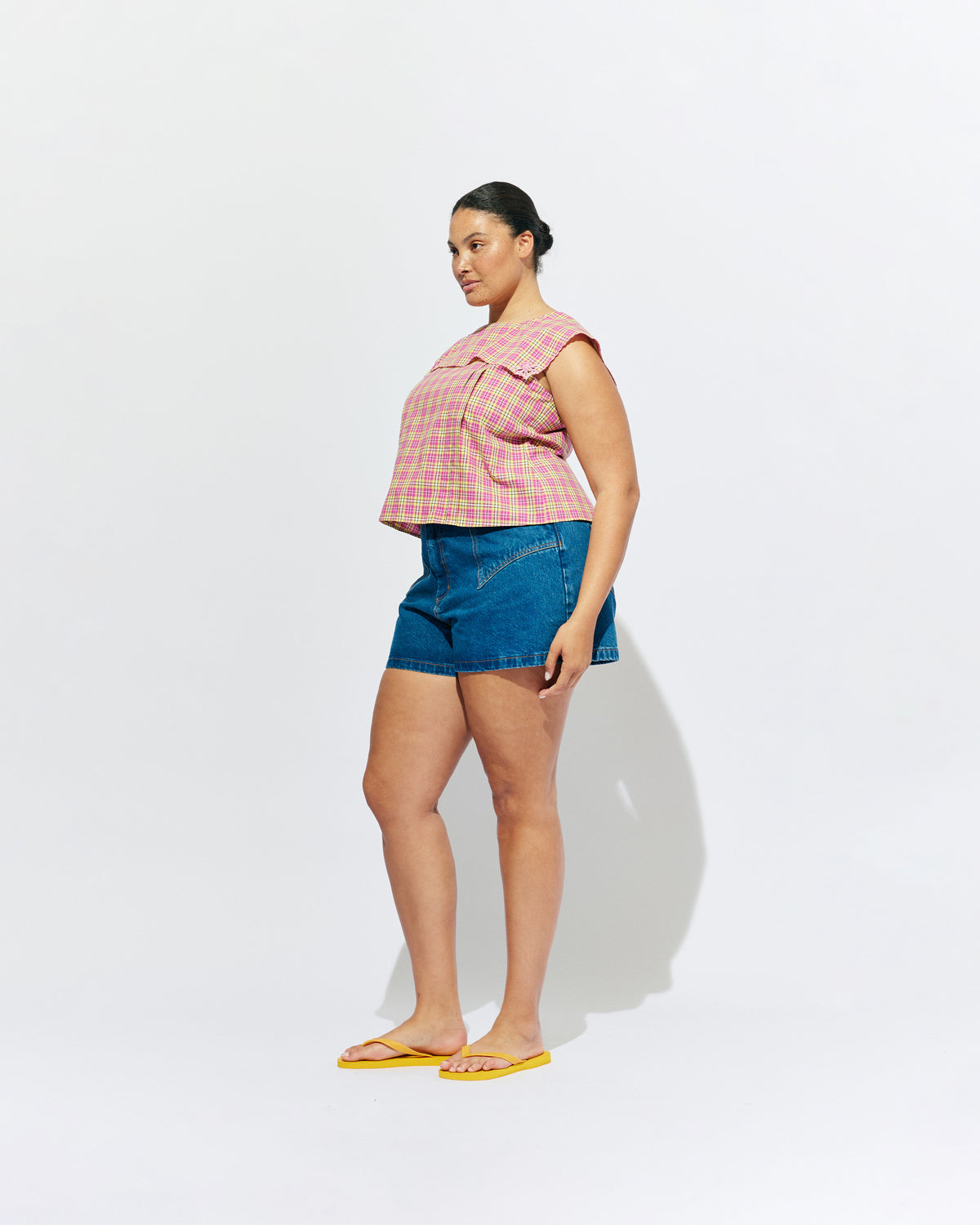 CLOVER DENIM SHORT INDIGO | Classic high waisted denim short with retro four pocket detailing and contrast top stitching. Made in a soft washed indigo denim, these are an essential summer companion for all Rubettes.