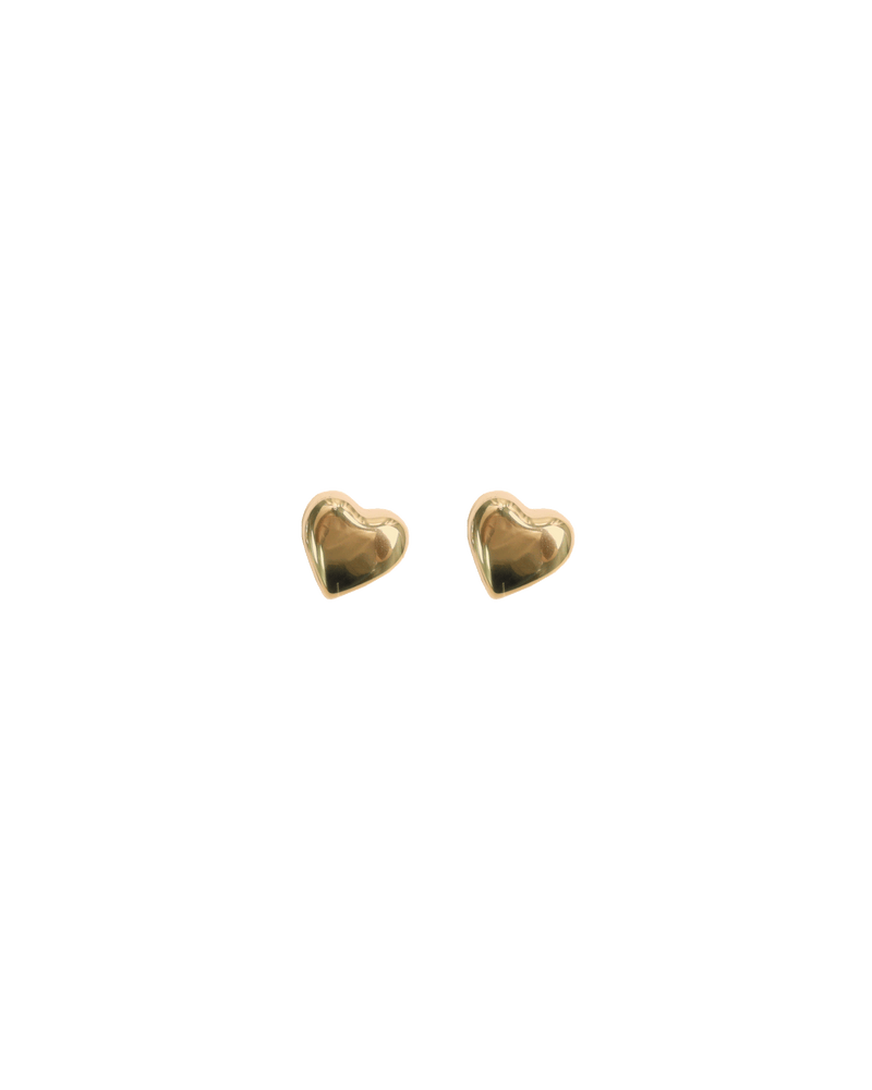 CUPID STUDS GOLD | Gold bubble heart earrings with a stud closure. These earrings are a medium size and comfortable enough for all-day wear.
