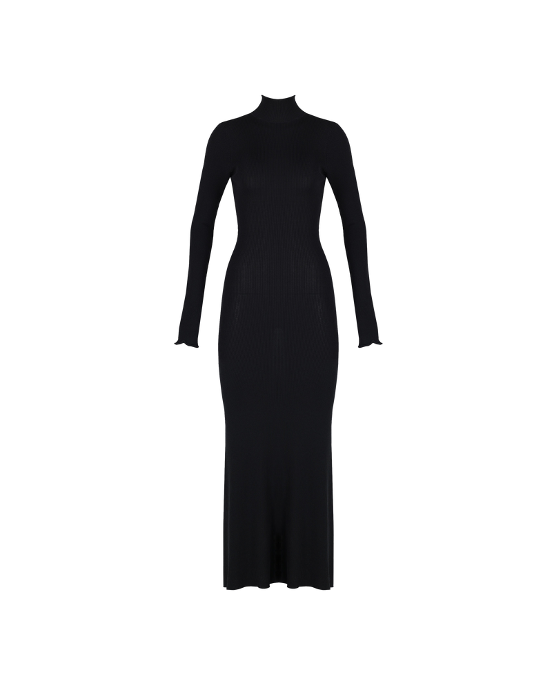 DALLAS DRESS BLACK | Longsleeve turtleneck maxi dress with a fitted silhouette crafted in a ribbed black knit. A staple piece that can be layered and worn with pretty much everything.