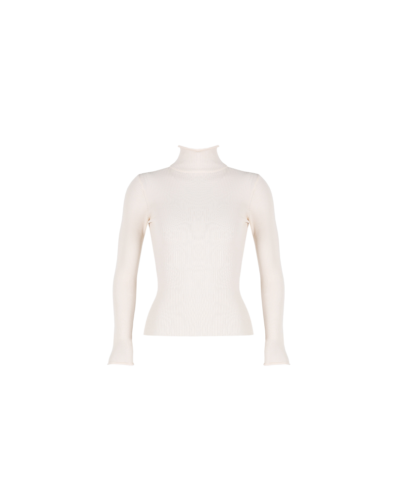 DALLAS LONG SLEEVE CREAM | Long sleeve mock turtleneck top with a fitted silhouette crafted in a ribbed cream knit fabric. A staple piece that can be layered and worn with pretty much everthing.