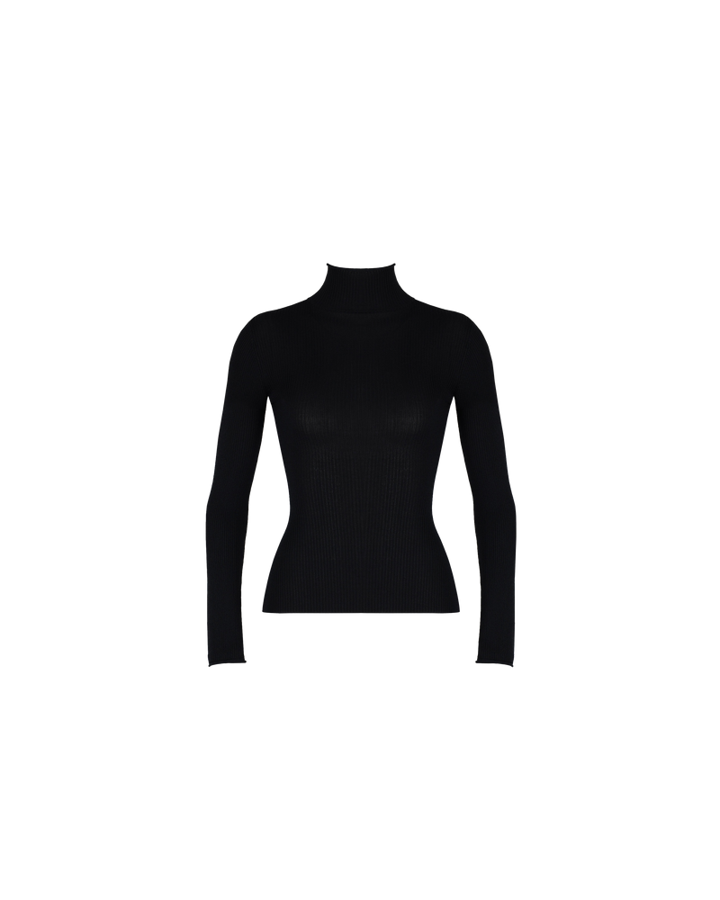 DALLAS LONG SLEEVE BLACK | Long sleeve mock turtleneck top with a fitted silhouette crafted in a ribbed black knit fabric. A staple piece that can be layered and worn with pretty much everthing.