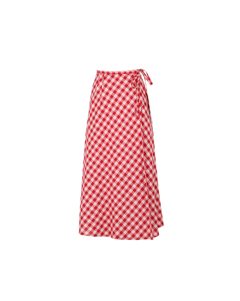 DARCY GINGHAM MIDI SKIRT RED GINGHAM | 