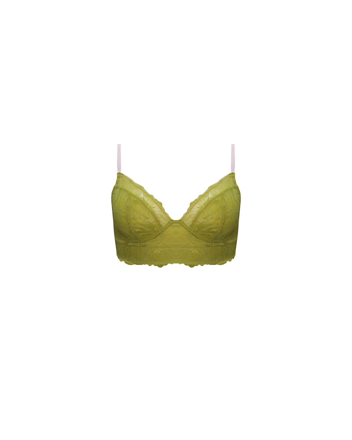 DOLLY FULL SUPPORT LACE BRA CHARTREUSE | Named after the iconic Dolly Parton, this wireless bra is crafted in a soft, breathable lace with mesh lining. Designed to offer full support, this bra is double lined with a thick under-band and side boning. It offers firm support...
