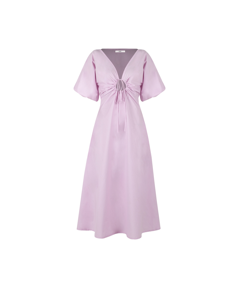 DONOVAN TIE DRESS PINK | Cotton A-line midi dress with short batwing sleeves and keyhole opening with a tie detail at the centre neckline. The tie can be used to cinch in your waist, the...