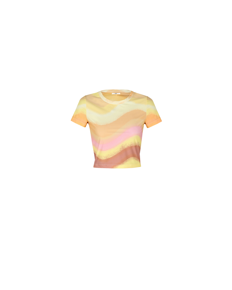 SOLAR T-SHIRT SOLAR PRINT | Cropped baby tee cut in a stretch sunset fabric. Designed with a high round neckline and fitted silhouette.