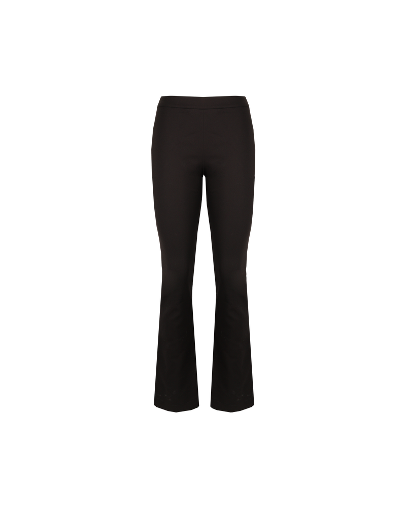 EDDIE PANT BLACK | Slim fitting high-waisted trouser with a flared leg that finishes below the ankle. This pant is made from a stretchy bengaline fabric that sits slim through the waist and hip.