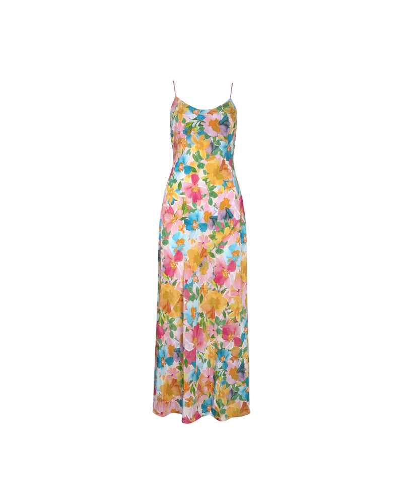 EMELIE SILK SLIP LOLLY FLORAL | Made from 100% silk, Emelie features adjustable straps, a bias cut, and a waist tie to cinch in the waist if desired.