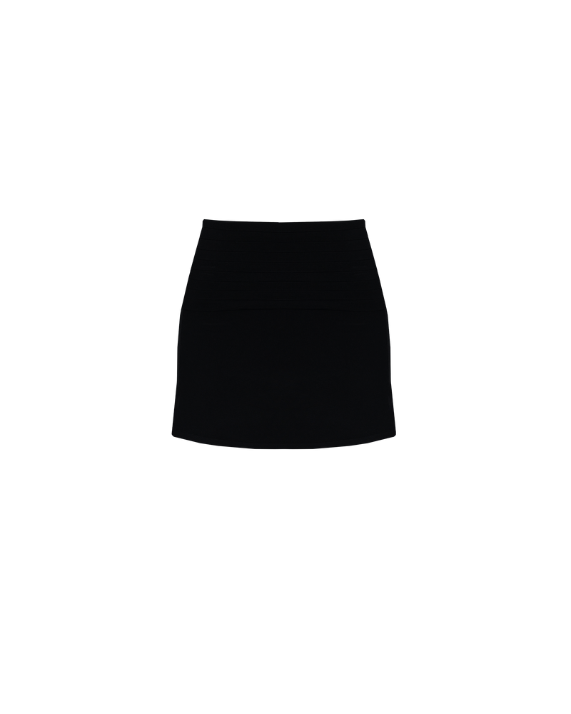 EMMA KNIT MINISKIRT BLACK | Knitted mini skirt designed to be worn low-waisted by folding down the waistband. Pair this skirt with the matching Emma Knit Top.