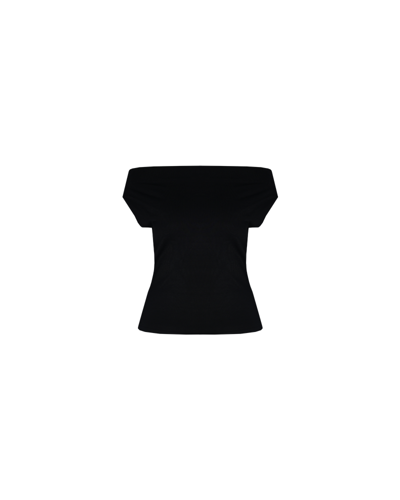 EMMA KNIT TOP BLACK | Off-shoulder knitted top crafted in a mid-weight knit. This top is simple yet elegant and can be worn on or off the shoulder. Make it set by pairing this top...