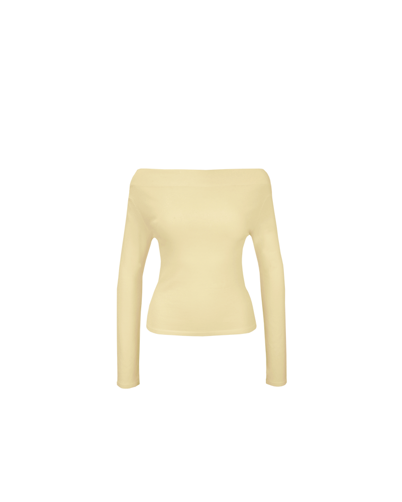 EMMA KNIT LONG SLEEVE BUTTER | Off-shoulder long sleeve knitted top crafted in a mid-weight knit. This top is simple yet elegant and can be worn on or off the shoulder.
