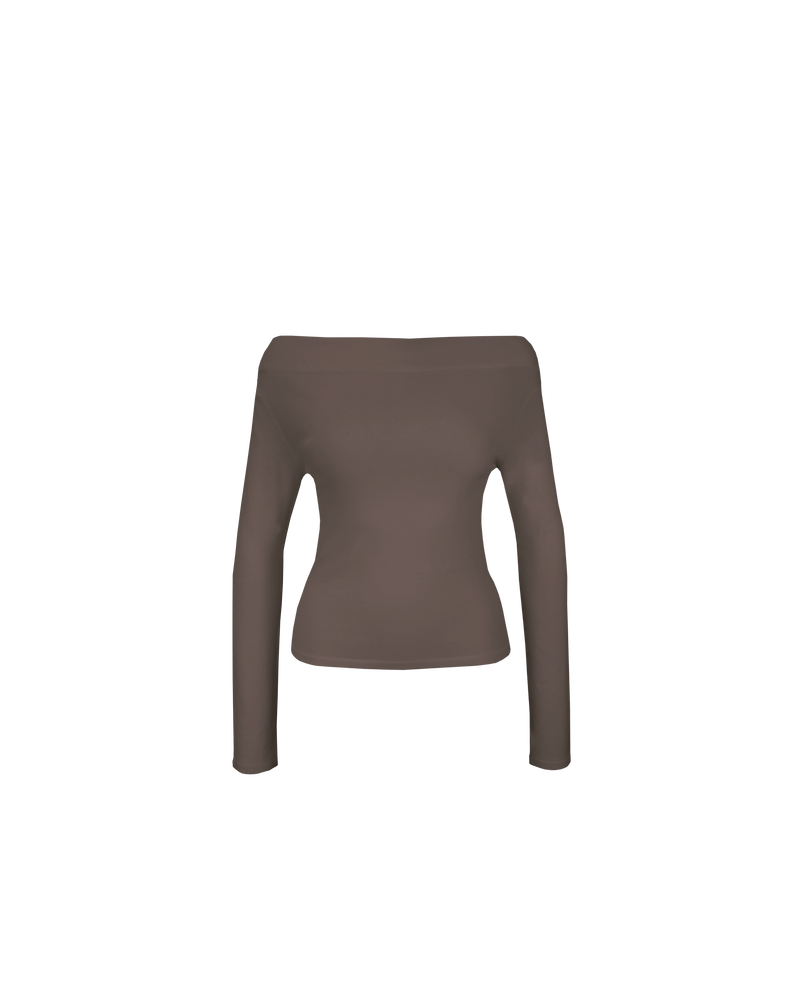 EMMA KNIT LONG SLEEVE DONKEY | Off-shoulder long sleeve knitted top crafted in a mid-weight knit. This top is simple yet elegant and can be worn on or off the shoulder.
