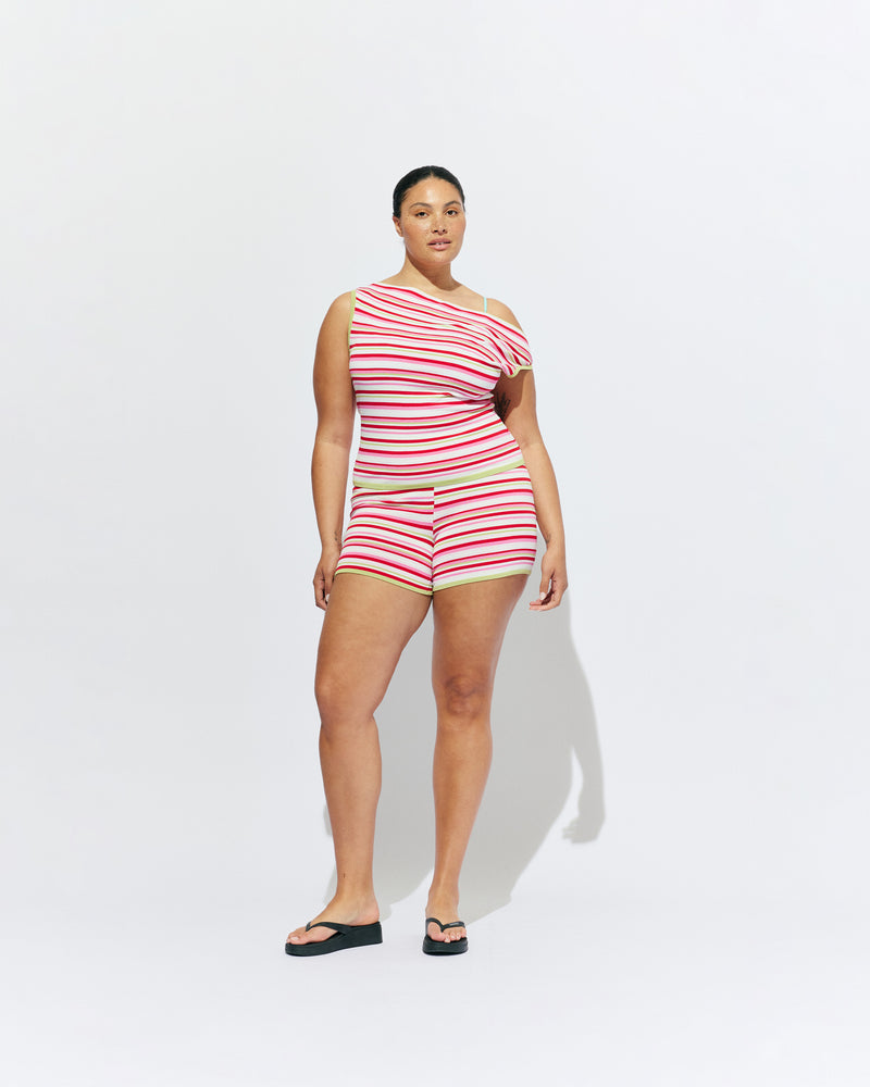 EMMA KNIT TOP STRAWBERRY FIELDS | Off-shoulder knitted top crafted in a strawberry fields mid-weight knit. This top is simple yet fun and can be worn on or off the shoulder.
