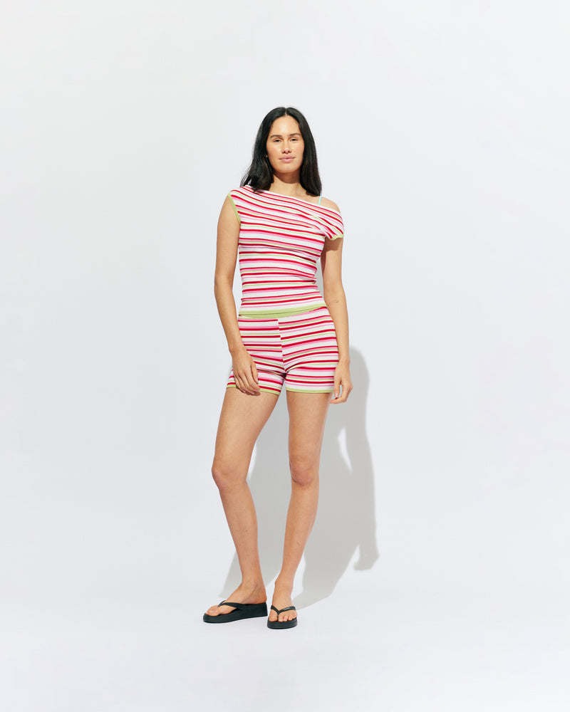 EMMA KNIT TOP STRAWBERRY FIELDS | Off-shoulder knitted top crafted in a strawberry fields mid-weight knit. This top is simple yet fun and can be worn on or off the shoulder.