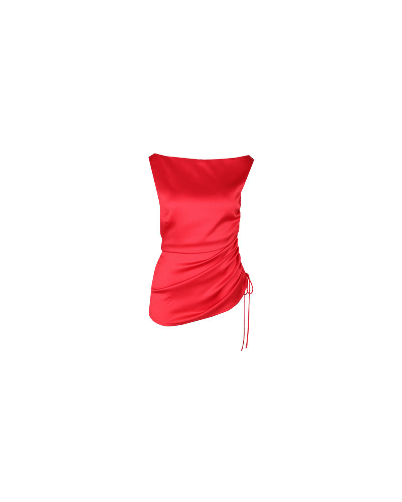 ERCOLINI TOP LIPPY RED | Sleeveless top with a wide straight neckline in a textured lippy red fabric. Featuring a drawstring at the side seam to create ruching across the body, tighten or loosen as...