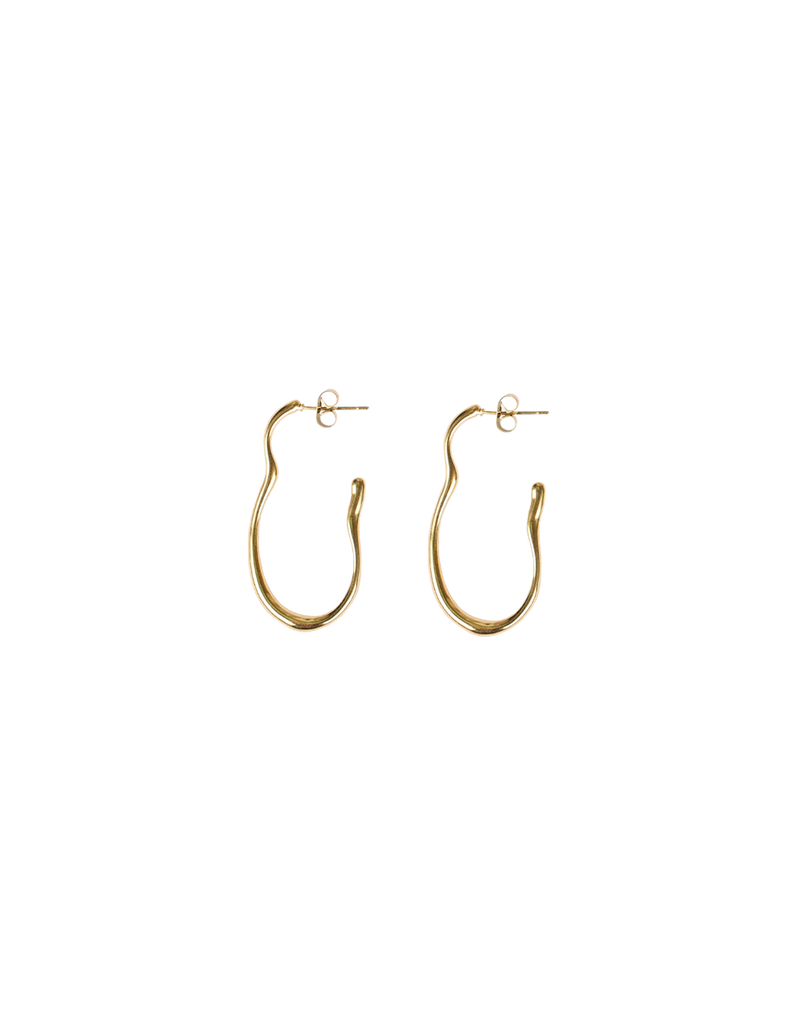  ESME EARRING GOLD | Gold long-line squiggle hoop earrings. These earrings are light-weight making them comfortable to for long periods of time.
