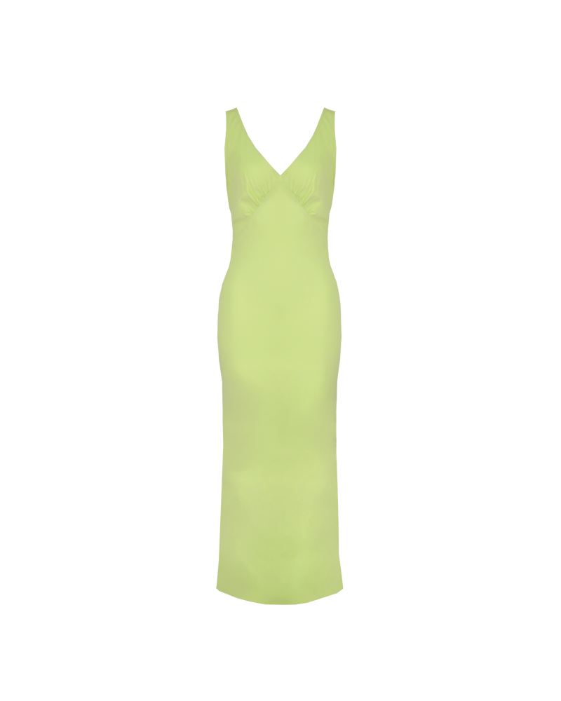 ESMERELDA SLIP DRESS FRESH | Bias cut slip dress in a fresh green magnolia cupro. Wide straps and gathered bust shaping give this dress a vintage look. Features a waist tie and side split for...