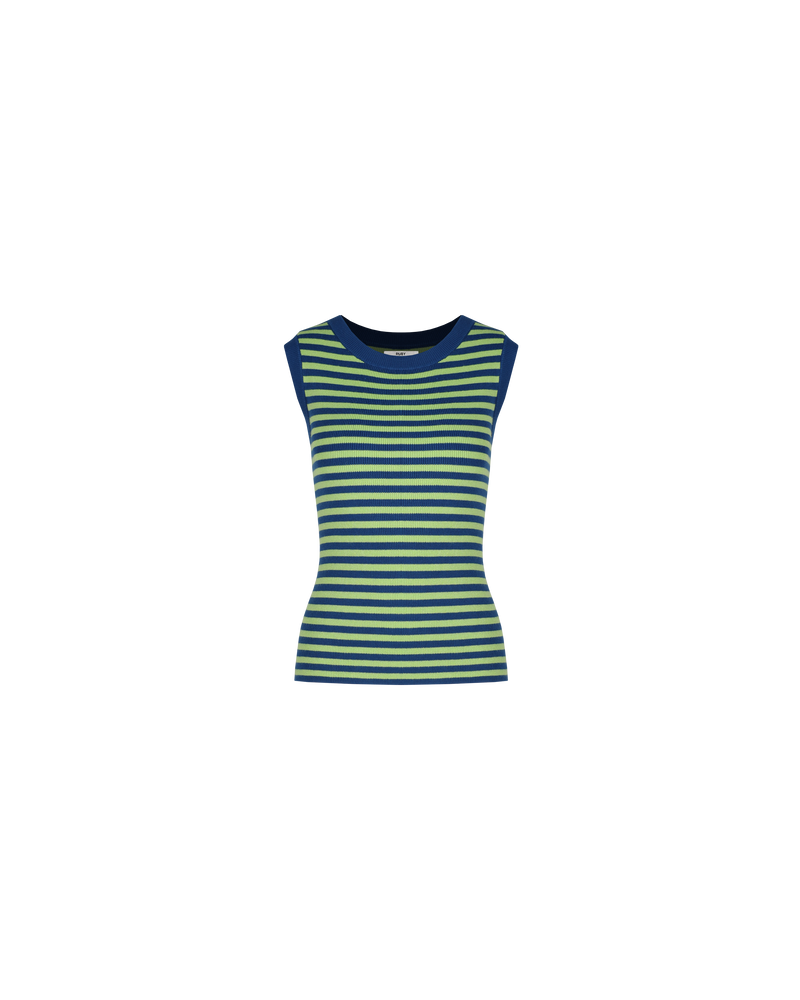 ESME TANK LIME MARINE | Sleeveless lime and marine striped tank, with a super soft hand feel in a mid-weight viscose blend knit. This piece will become an everyday staple.