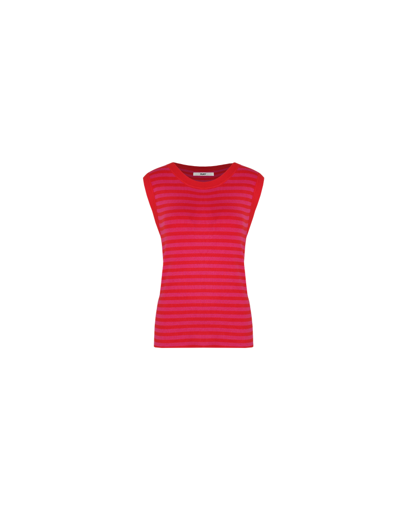 ESME TANK PINK RED STRIPE | Sleeveless pink and red striped tank, with a super soft hand feel in a mid-weight viscose blend knit. This piece will become an everyday staple.